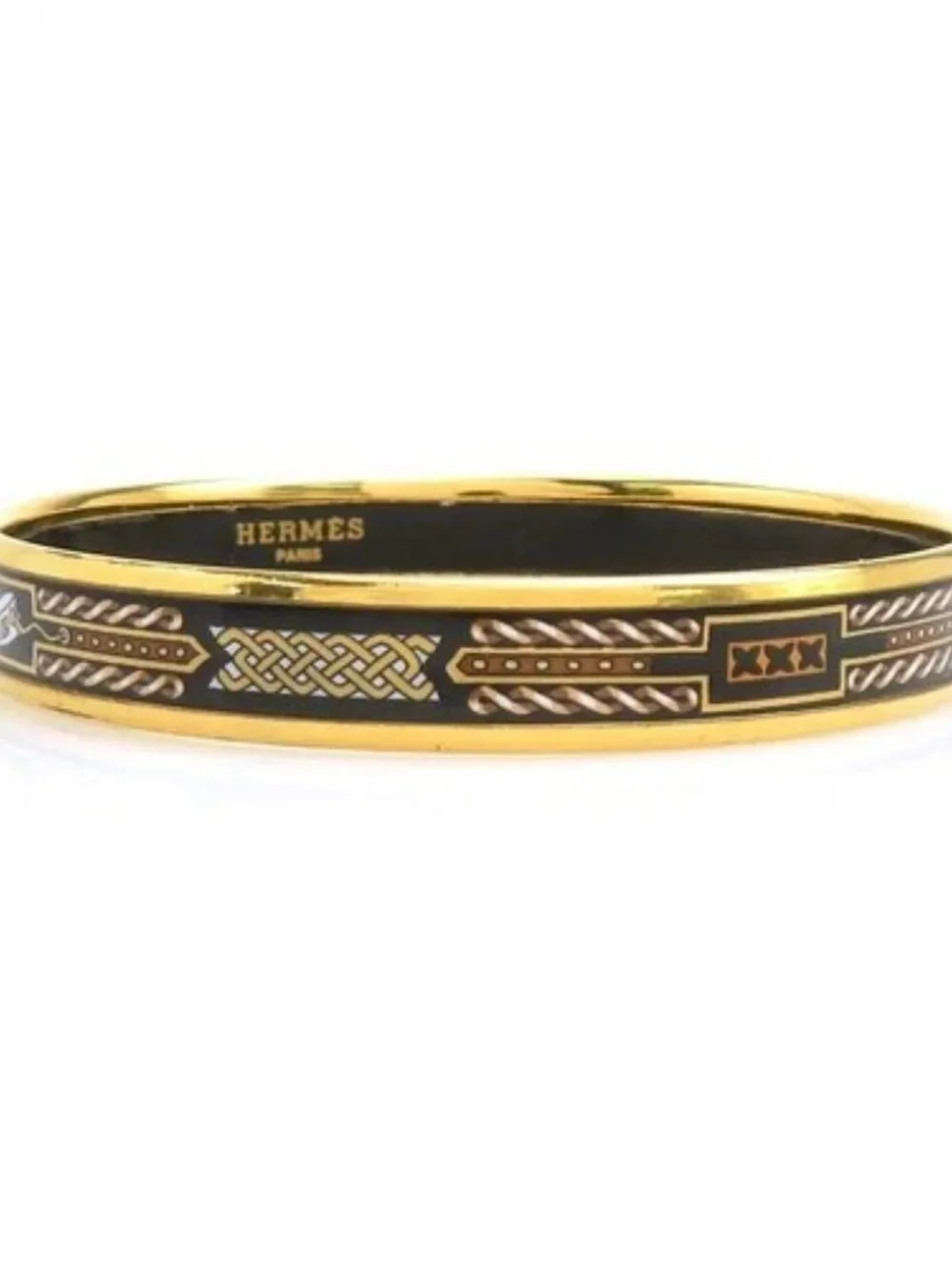 Auth HERMES Cloisonne Bangle Bracelet Gold/Black/White Metal/Enamel - e61914a